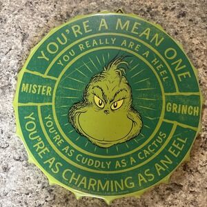 Mr Grinch Metal Wall Sign Picture Plaque Bottle Cap Shape Wall Decor 12in RUZ